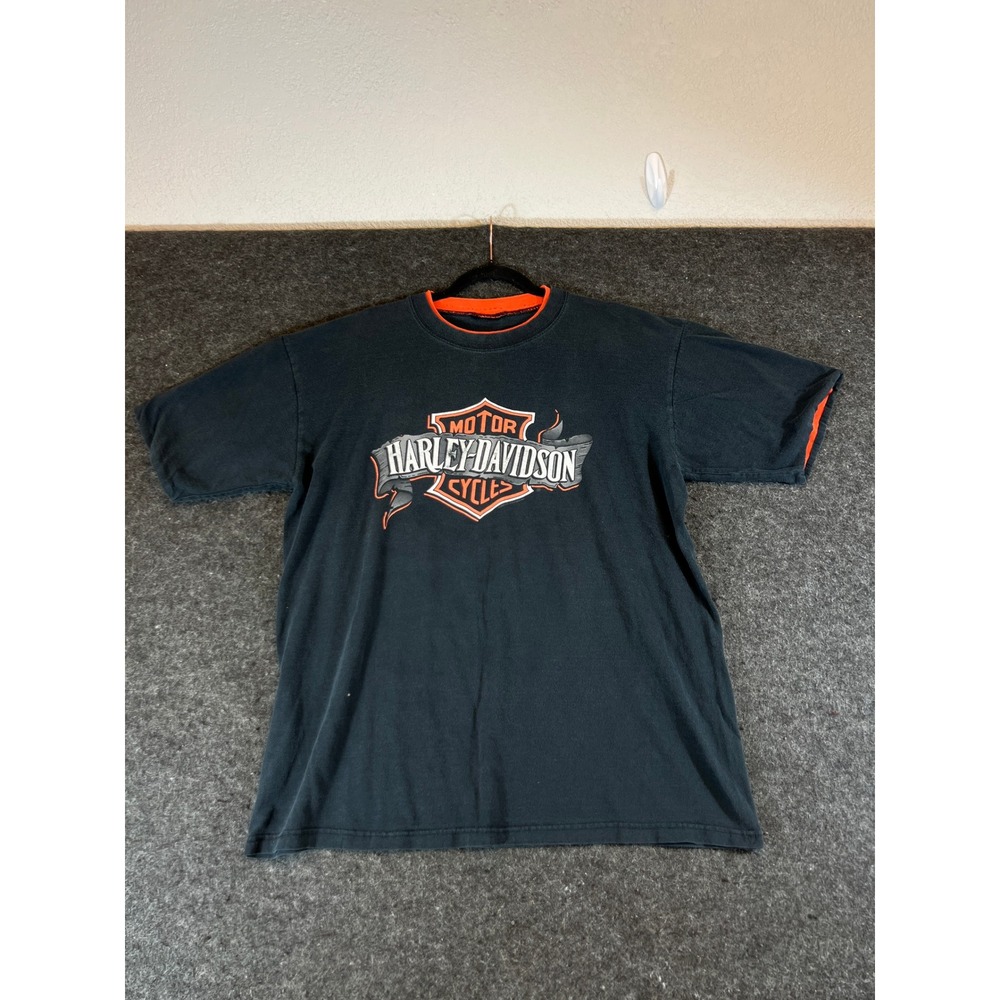 Vintage 90s Harley Davidson Frankfurt Germany Shirt Mens XL Black Big Shield Tee